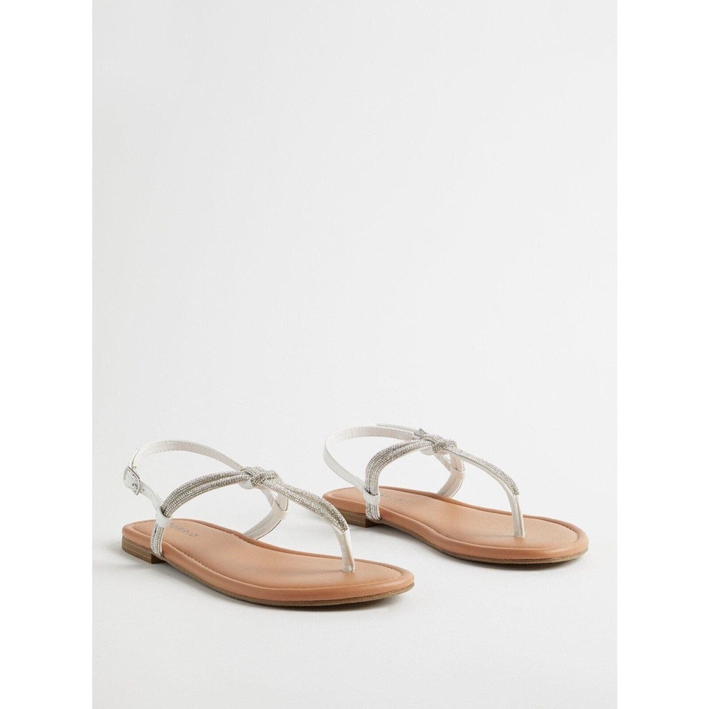 Torrid Embellished Knot T-Strap Sandal Size 7 WW White